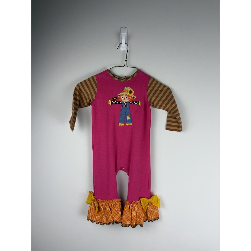 Ricrac & Ruffles Striped Scarecrow Romper size-18 Months